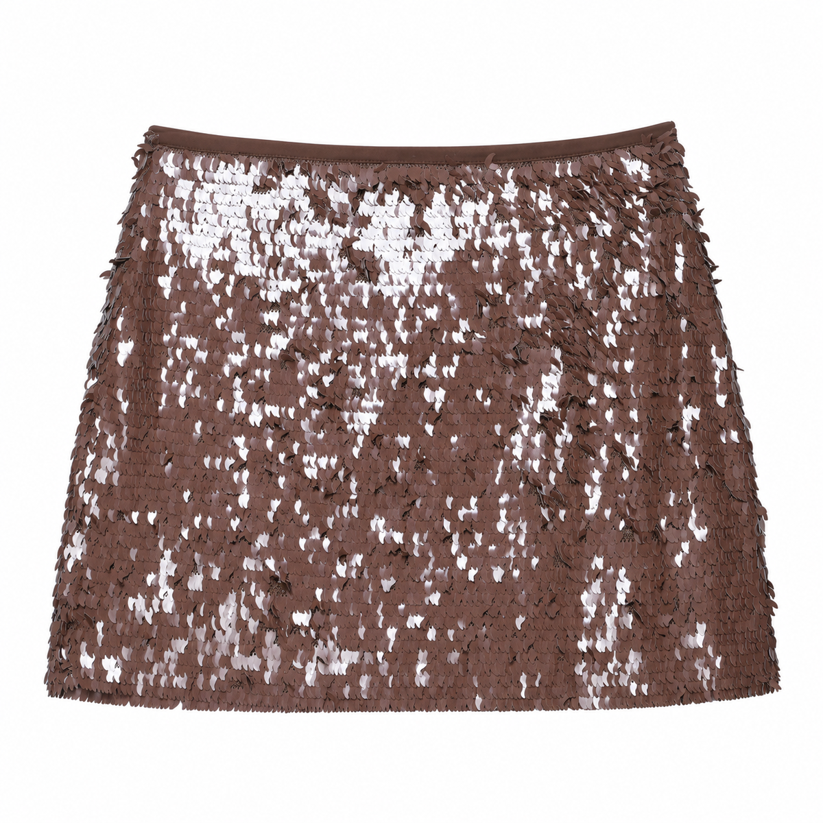 Brown Petal Sequin Mini Skirt — back view