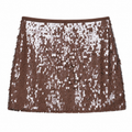 Brown Petal Sequin Mini Skirt — front view