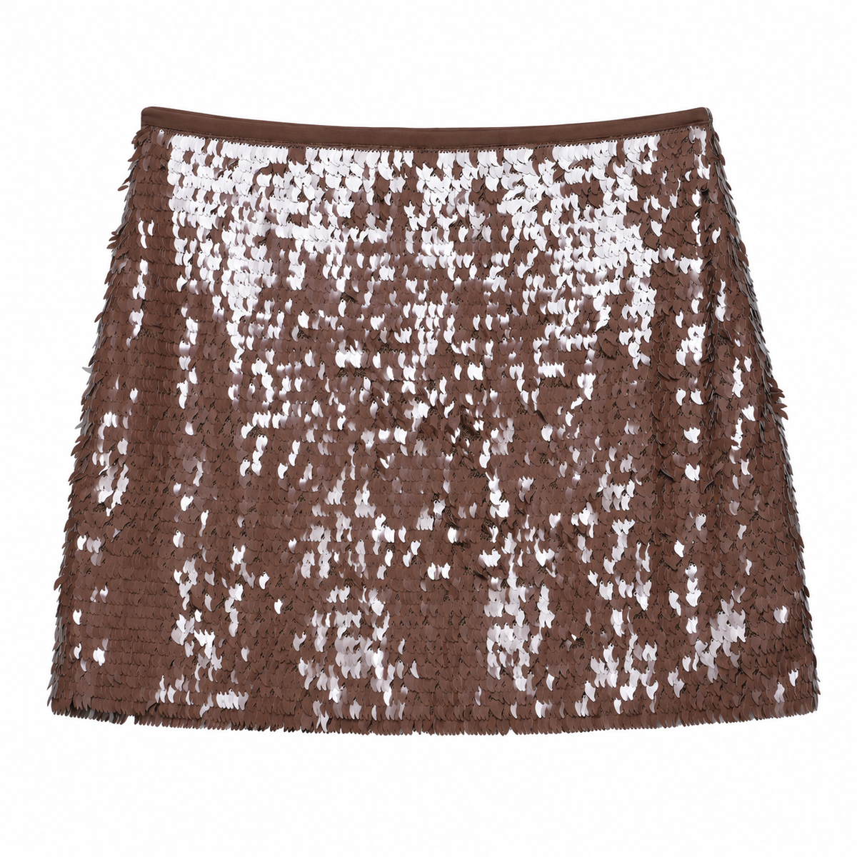 Brown Petal Sequin Mini Skirt — front view
