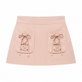 Pink Lace-Up Pocket Ribbed Mini Skirt front view
