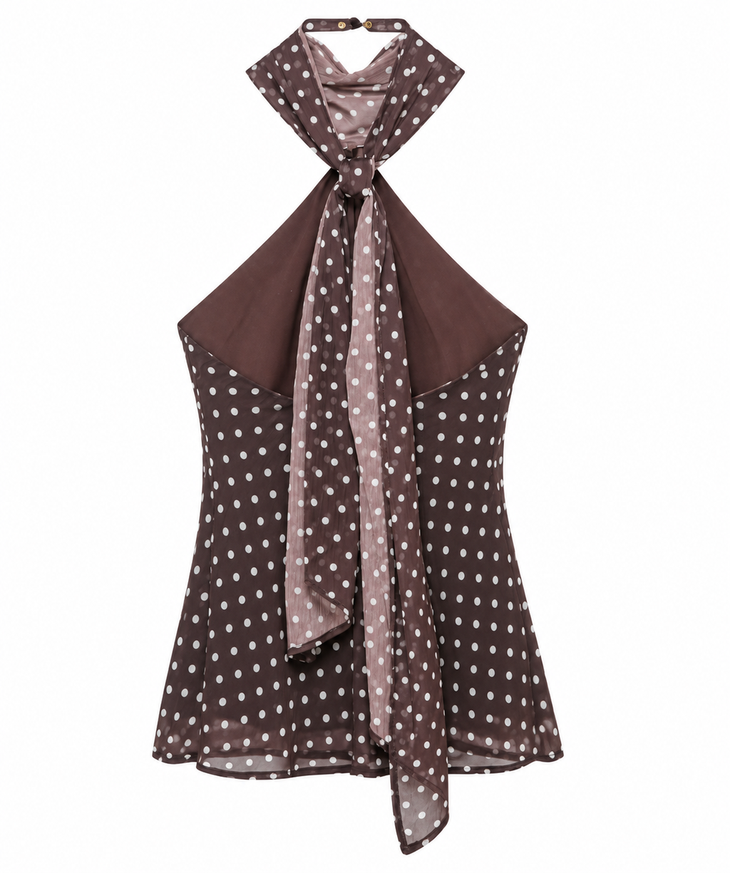 Brown Bellinna Polka Dot Halter Top — back view