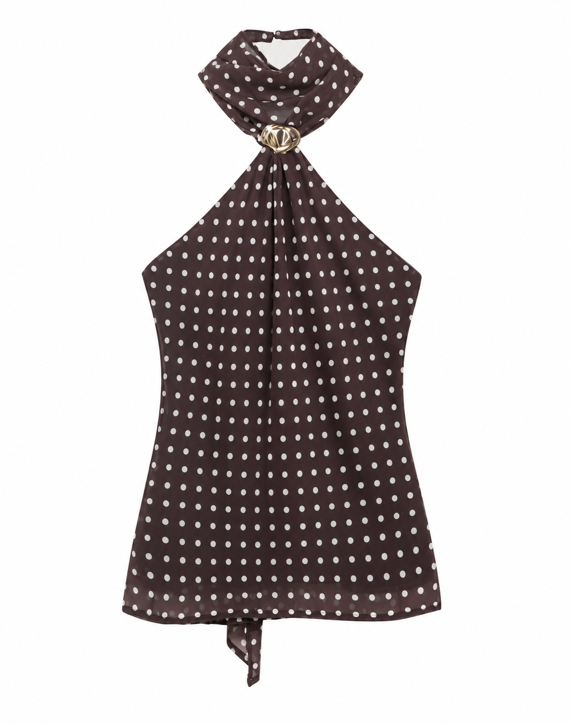 Brown Bellinna Polka Dot Halter Top — front view