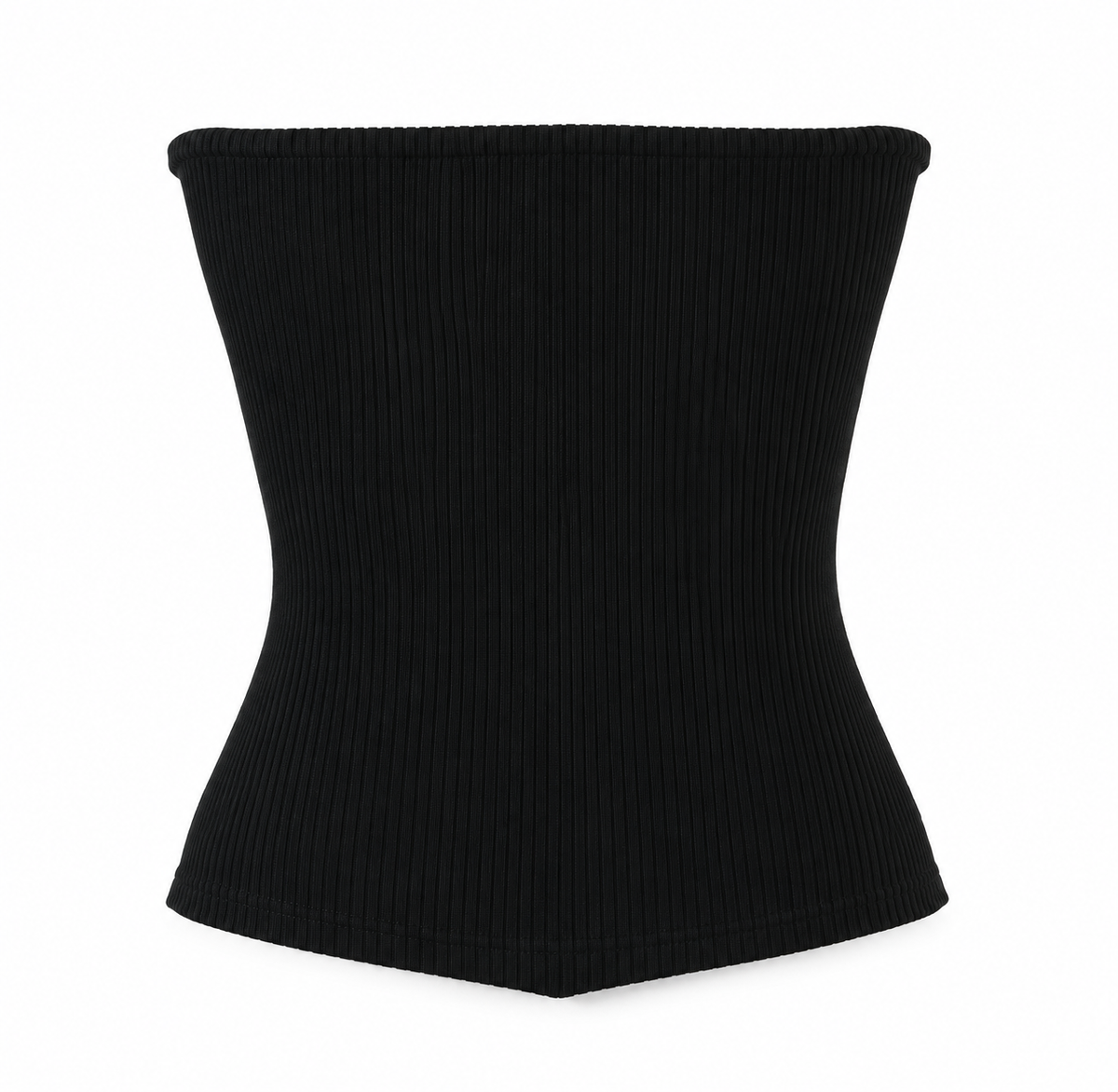 Black Bellinna Ribbed Gold-Button Strapless Top — back view