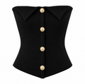 Black Bellinna Ribbed Gold-Button Strapless Top — front view