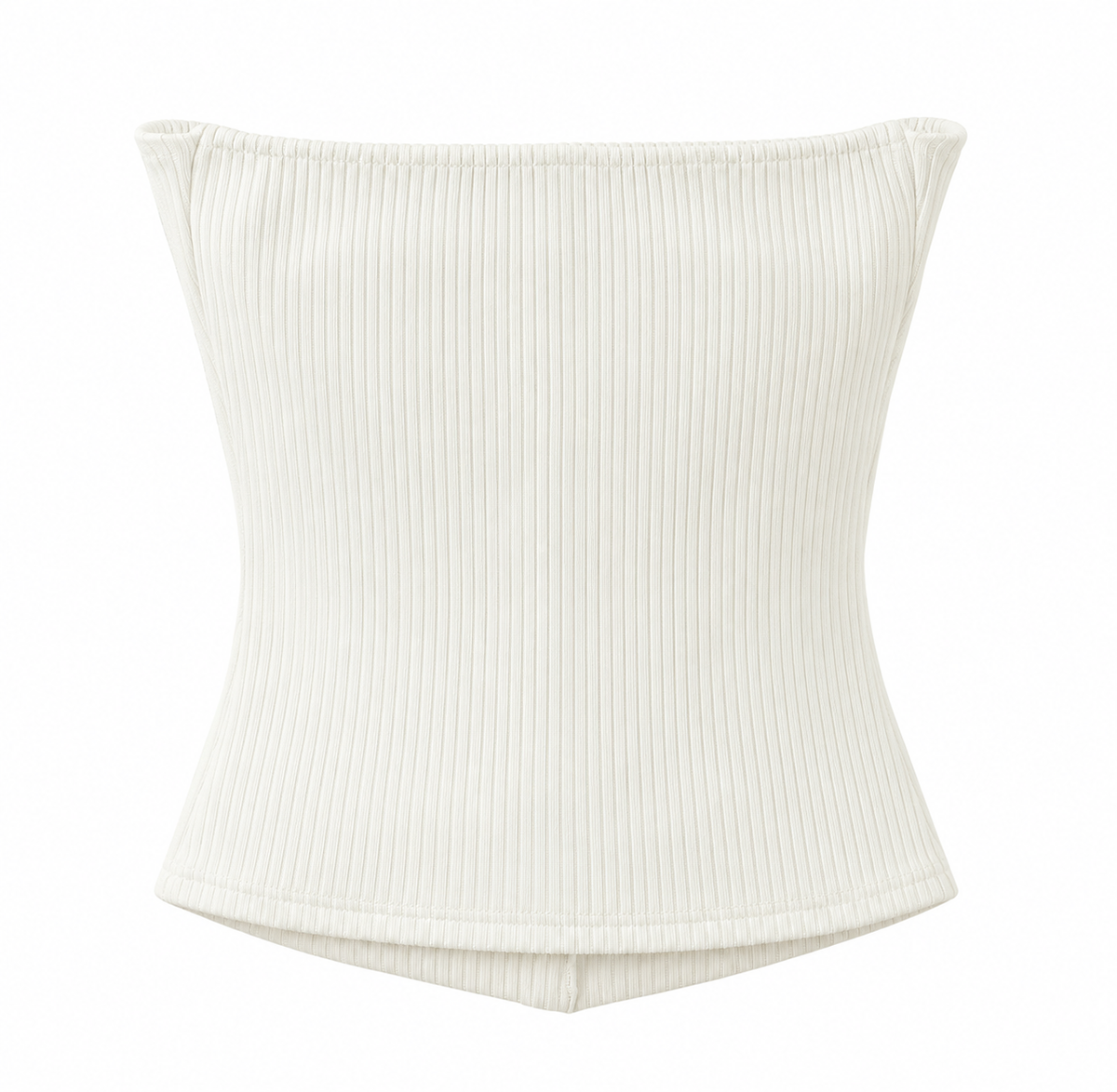 White Bellinna Ribbed Gold-Button Strapless Top — back view