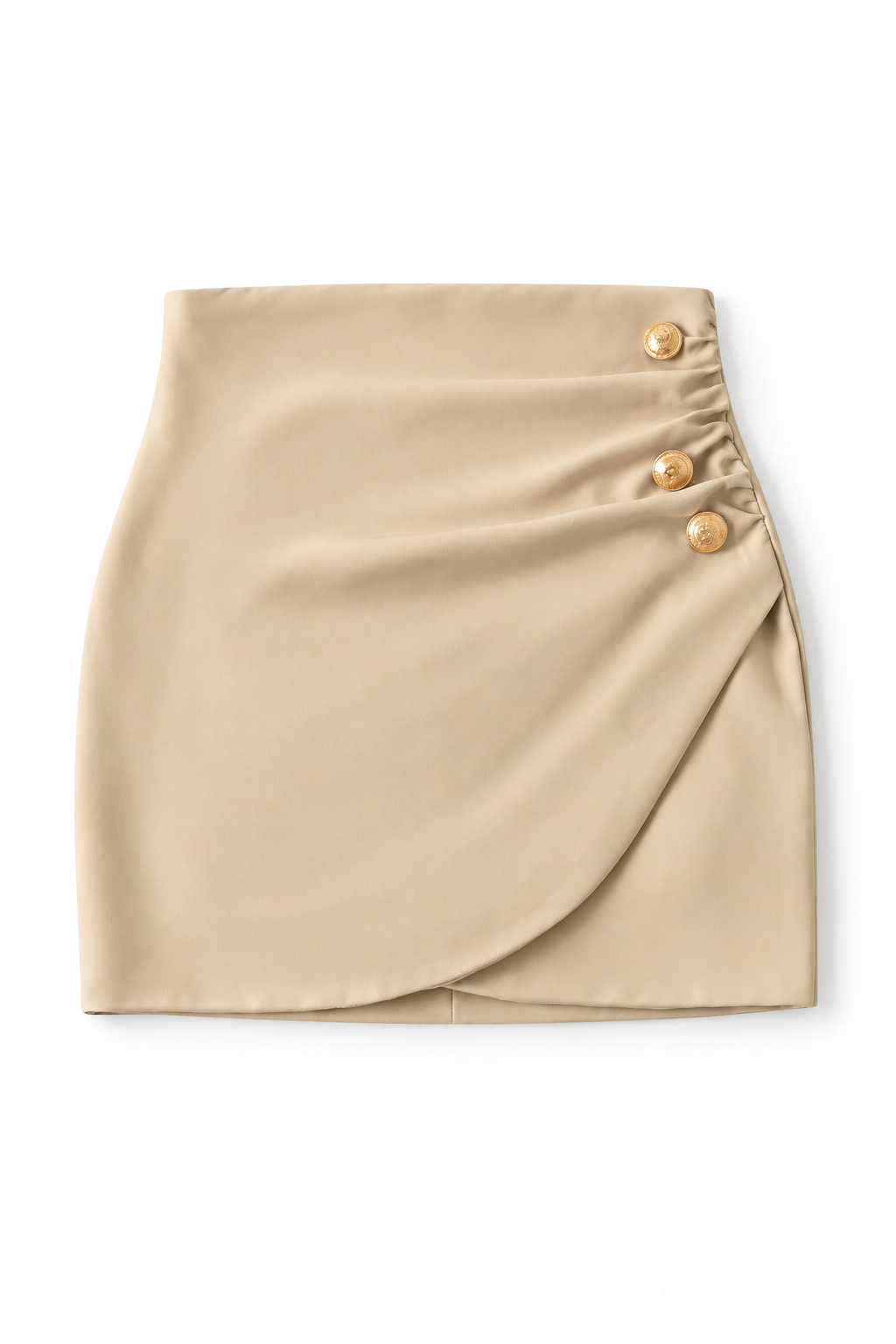Bellinna Three-Button Ruched Mini Skirt, Apricot, front product view