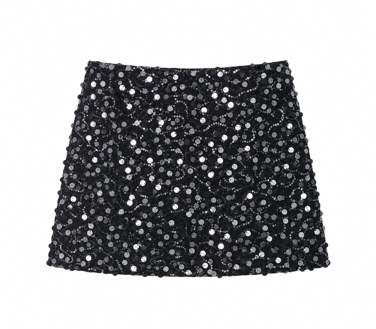 Black Bellinna Sequin Draped Wrap Mini Skirt — back view