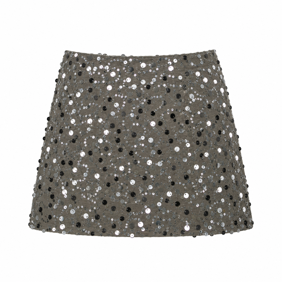 Olive Gray Sequin Draped Wrap Mini Skirt back view