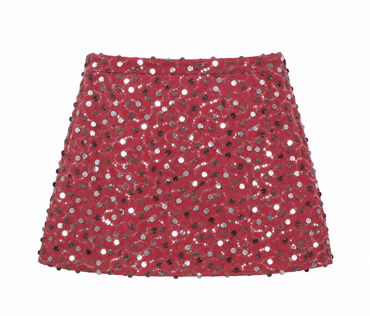 Red Bellinna Sequin Draped Wrap Mini Skirt — back view