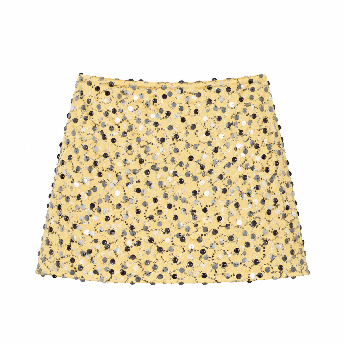 Yellow Sequin Draped Wrap Mini Skirt back view