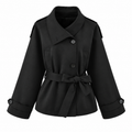 Black Belted Asymmetric-Collar Jacket — front view