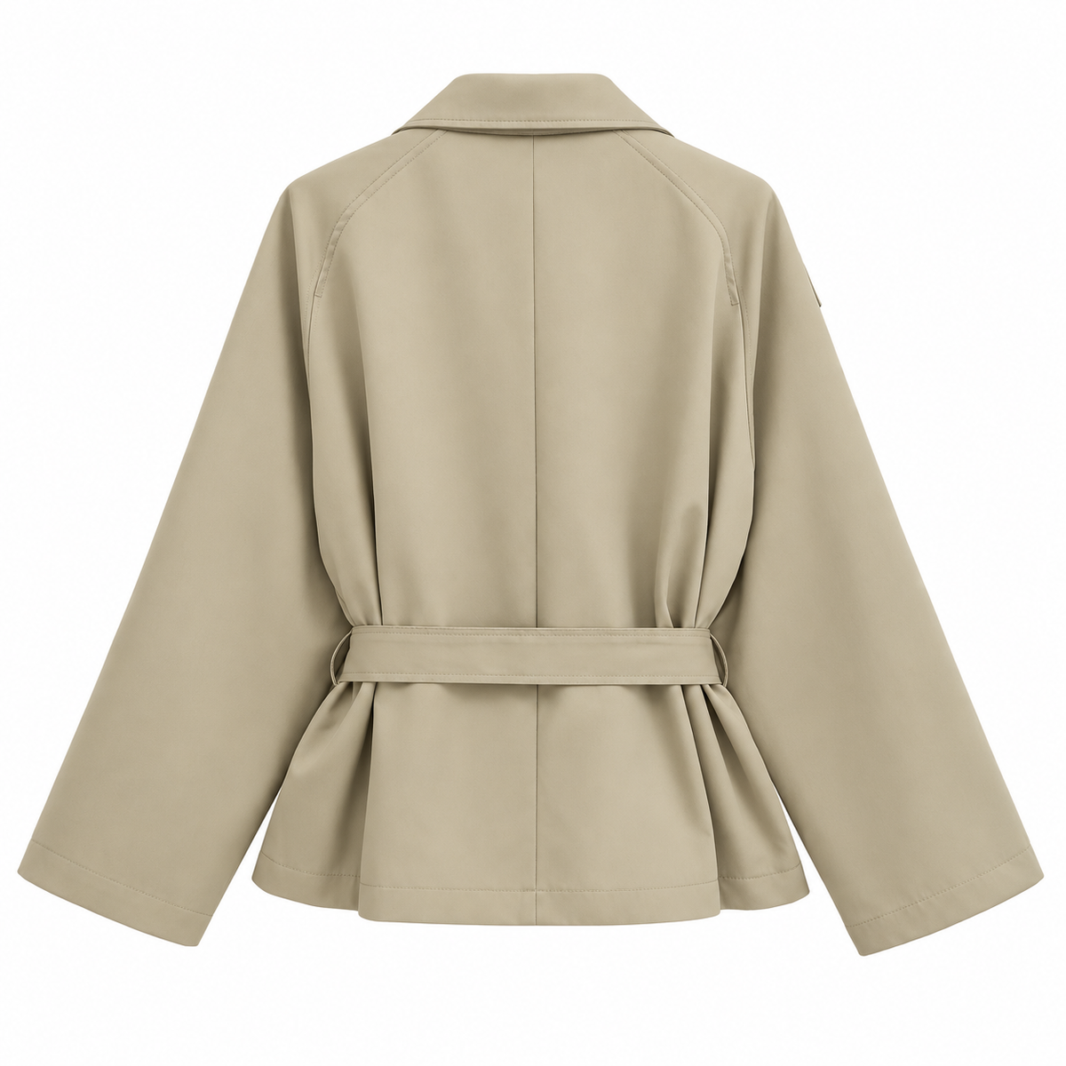 Khaki Belted Asymmetric-Collar Jacket — back view