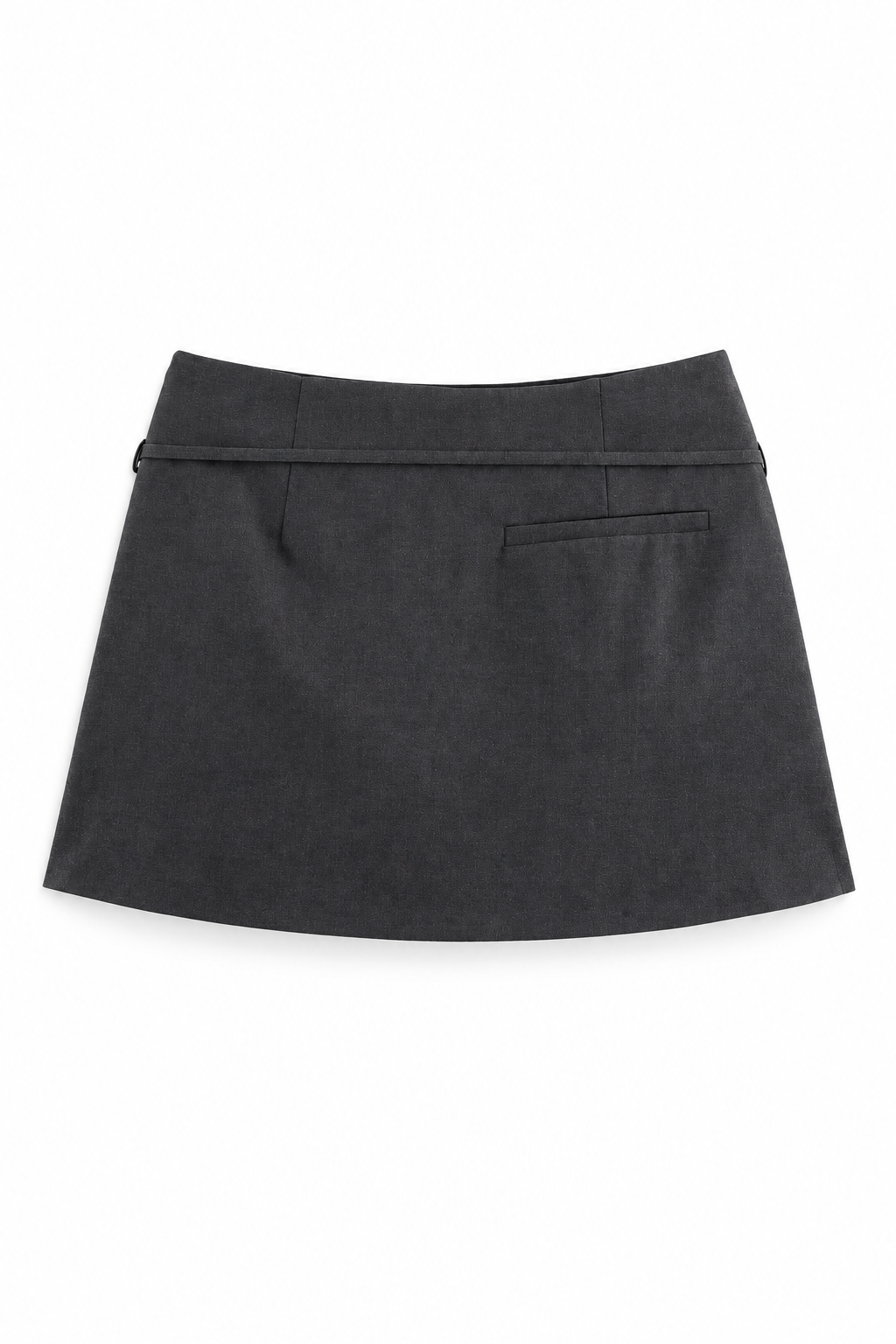 Bellinna Fine-Belt A-Line Mini Skirt – Charcoal Gray, back view