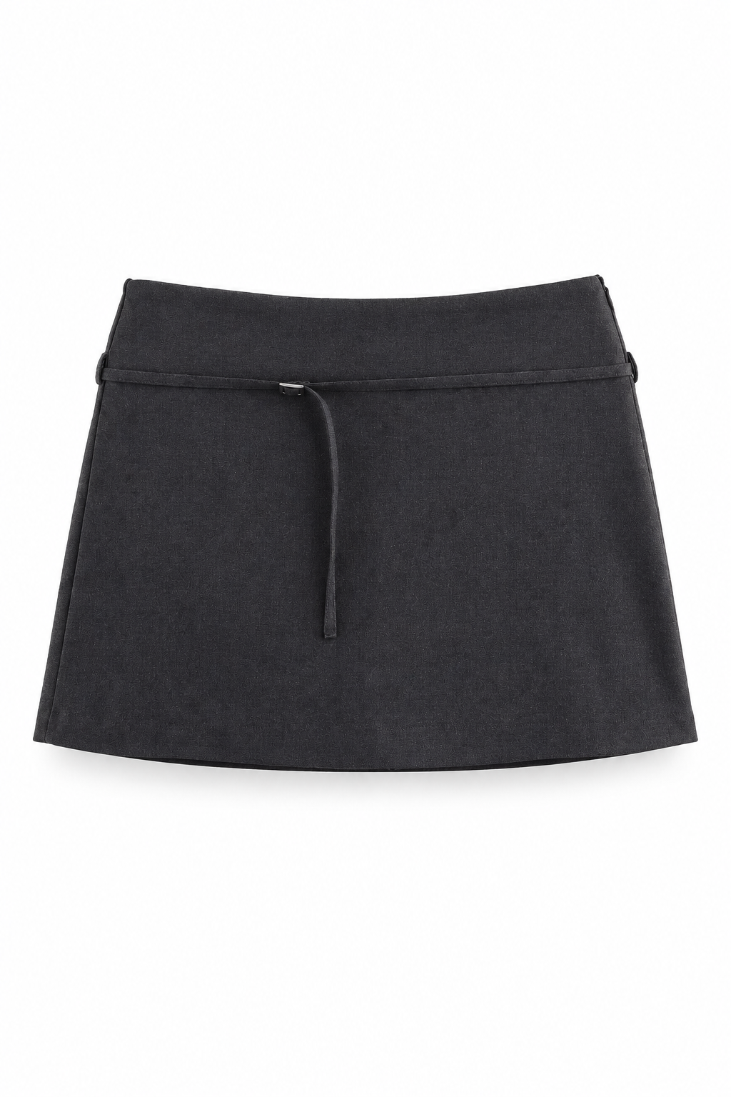 Bellinna Fine-Belt A-Line Mini Skirt – Charcoal Gray, front view