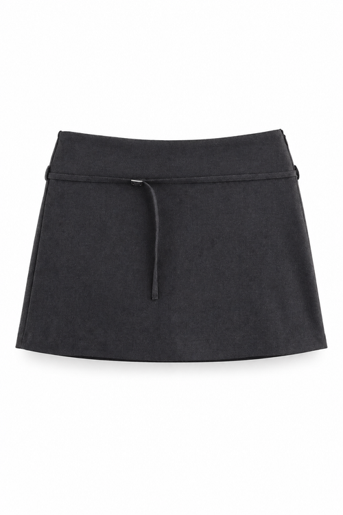 Charcoal Gray Bellinna Fine-Belt A-Line Mini Skirt — front view