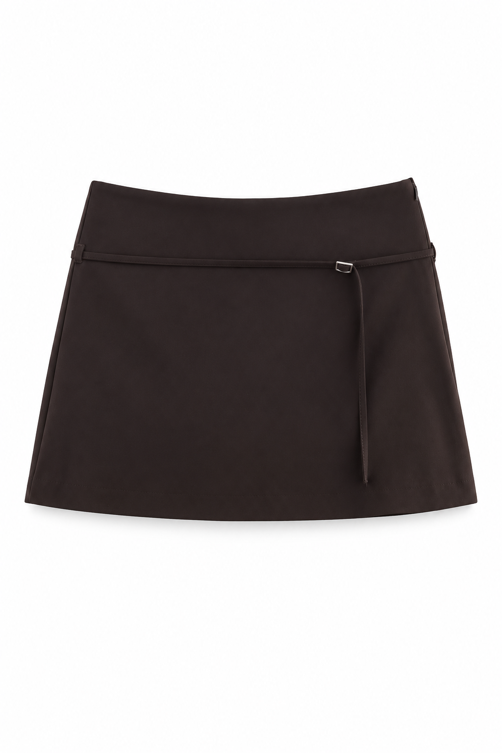 Bellinna Fine-Belt A-Line Mini Skirt – Dark Brown, front view