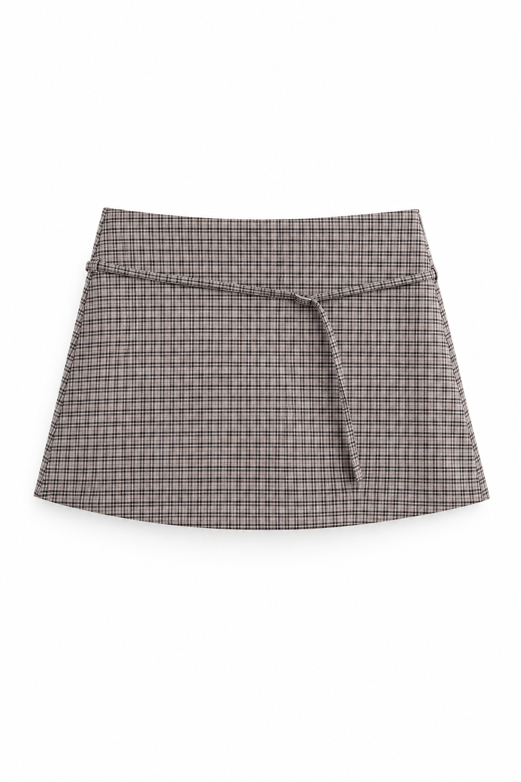 Bellinna Fine-Belt A-Line Mini Skirt – Gray Check, front view