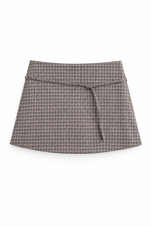 Gray Check Bellinna Fine-Belt A-Line Mini Skirt — front view