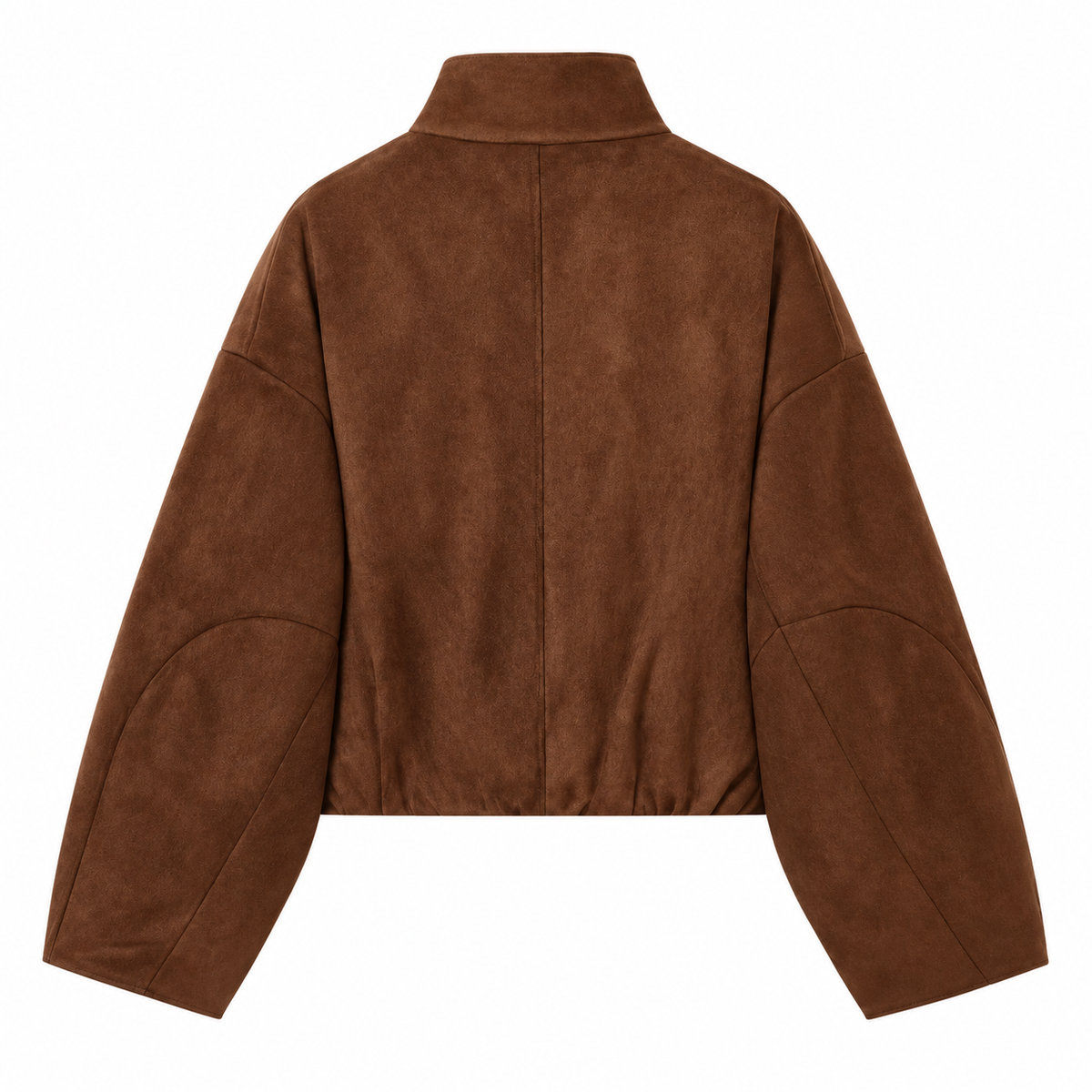 Brown Cropped Funnel-Neck Suede-Look Jacket — back view