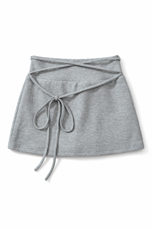 Gray Bellinna Cross-Tie Mini Skirt — front view