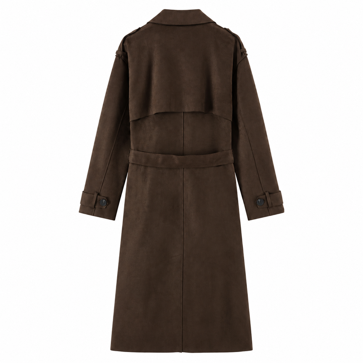 Dark Brown Belted Suede-Look Trench Jacket — back view