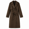 Dark Brown Belted Suede-Look Trench Jacket — front view
