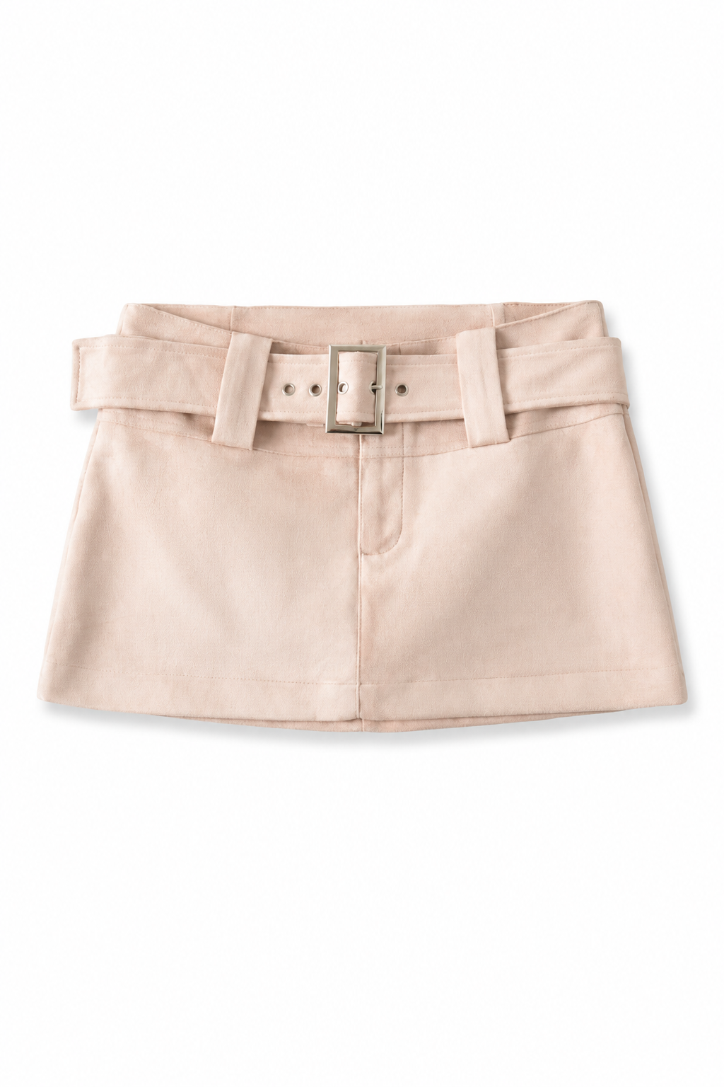 Bellinna Wide-Belt Suede-Look Mini Skirt, Apricot, front product view