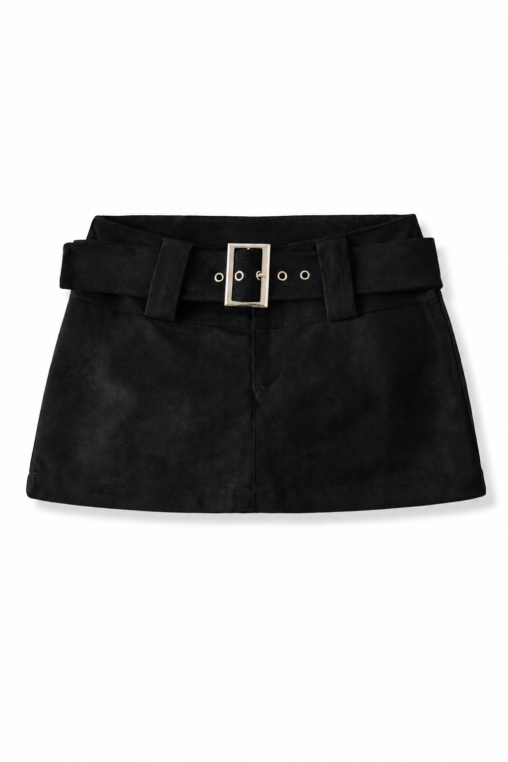 Bellinna Wide-Belt Suede-Look Mini Skirt, Black, front product view