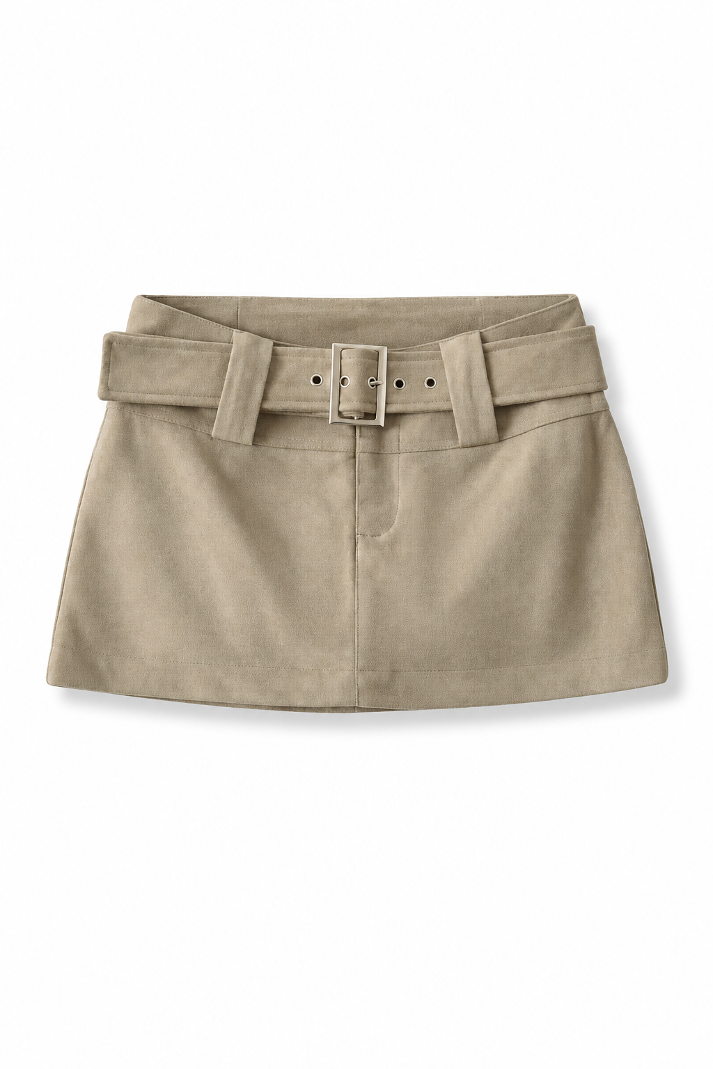Bellinna Wide-Belt Suede-Look Mini Skirt, Khaki, front product view