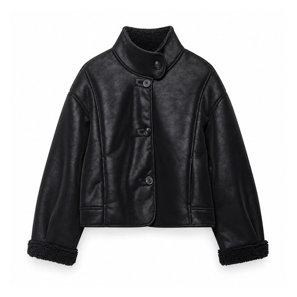 Shearling-Trim Button Jacket - front
