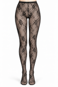 Black Floral Vine Lace Tights — front view
