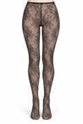 Black Geometric Floral Lace Tights — front view