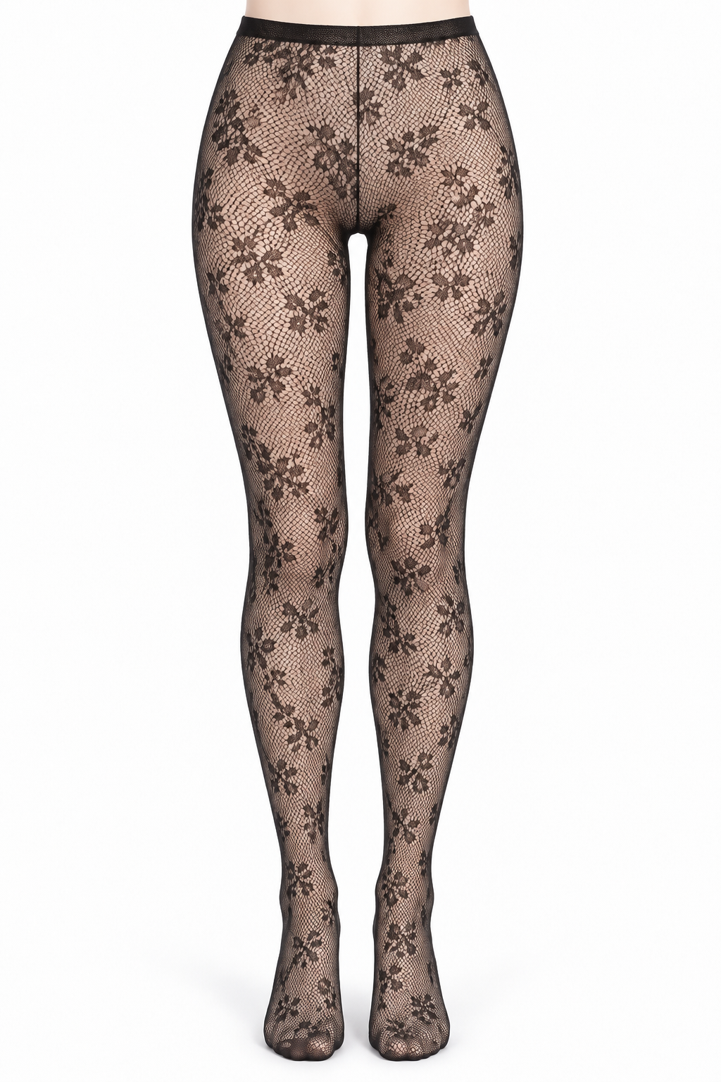 Black Small Floral Lace Tights — front view