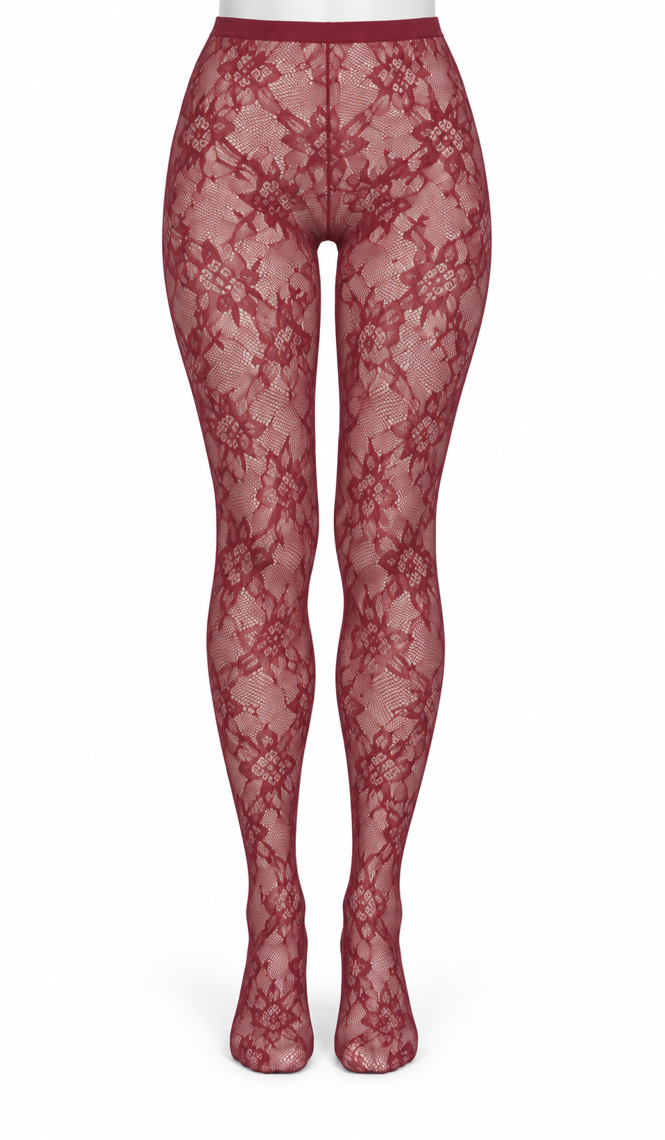 Burgundy Geometric Floral Lace Tights — front view