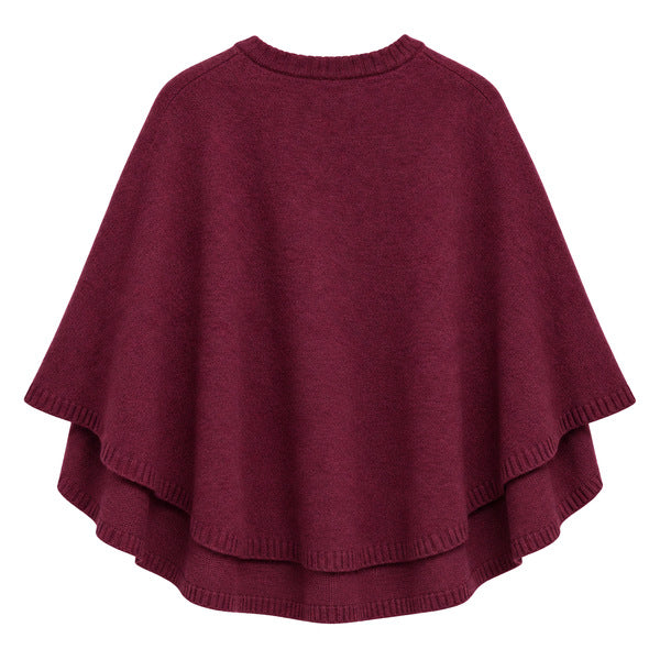Burgundy Button-Front Layered Knit Cape Cardigan — back view