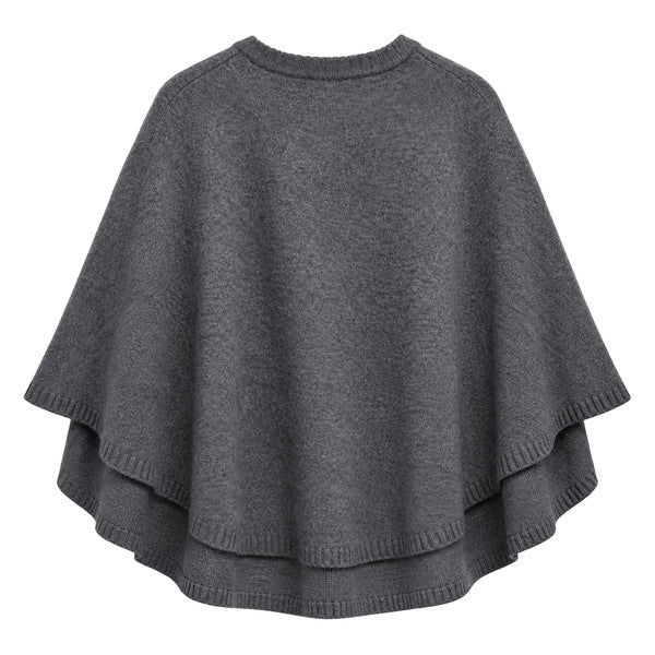 Charcoal Button-Front Layered Knit Cape Cardigan — back view