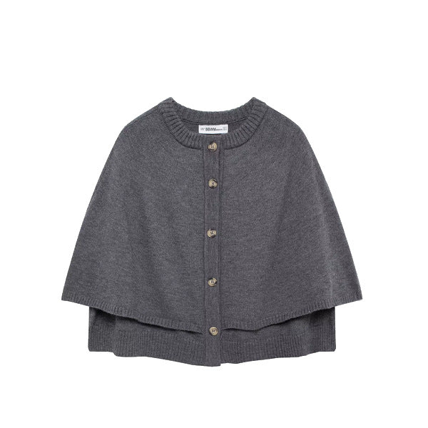 Charcoal Button-Front Layered Knit Cape Cardigan — front view