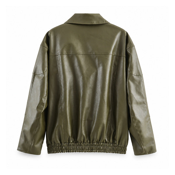 Concealed-Zip Faux-Leather Bomber - back