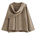 Draped Scarf-Collar Knit Top - Taupe - front
