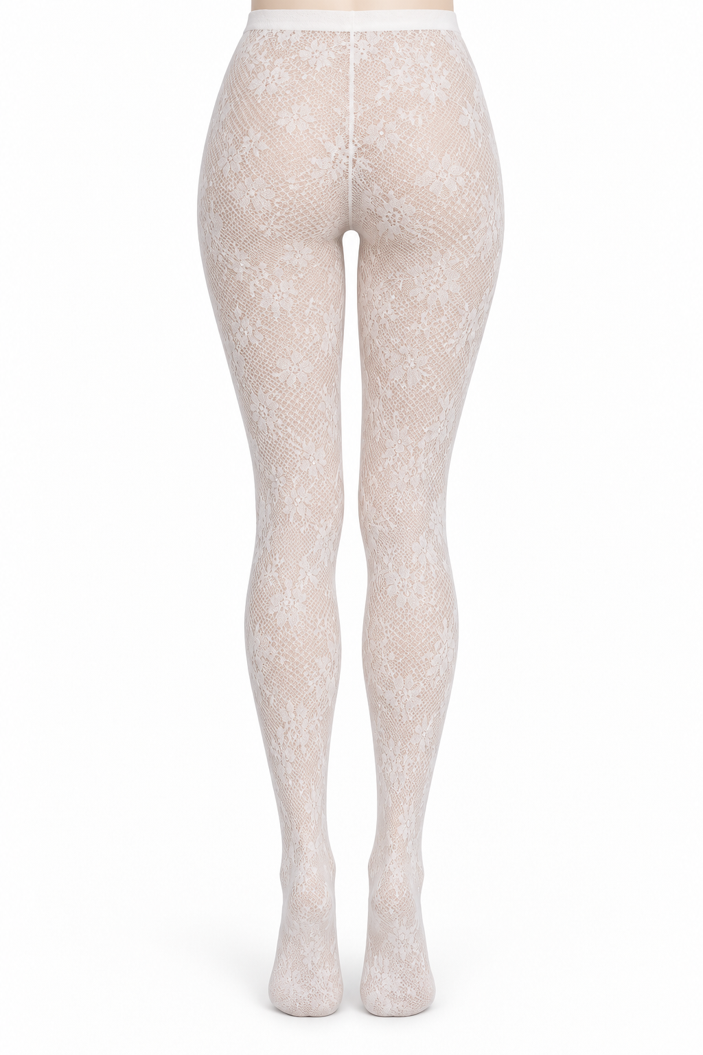 Ivory Small Floral Lace Tights — back view