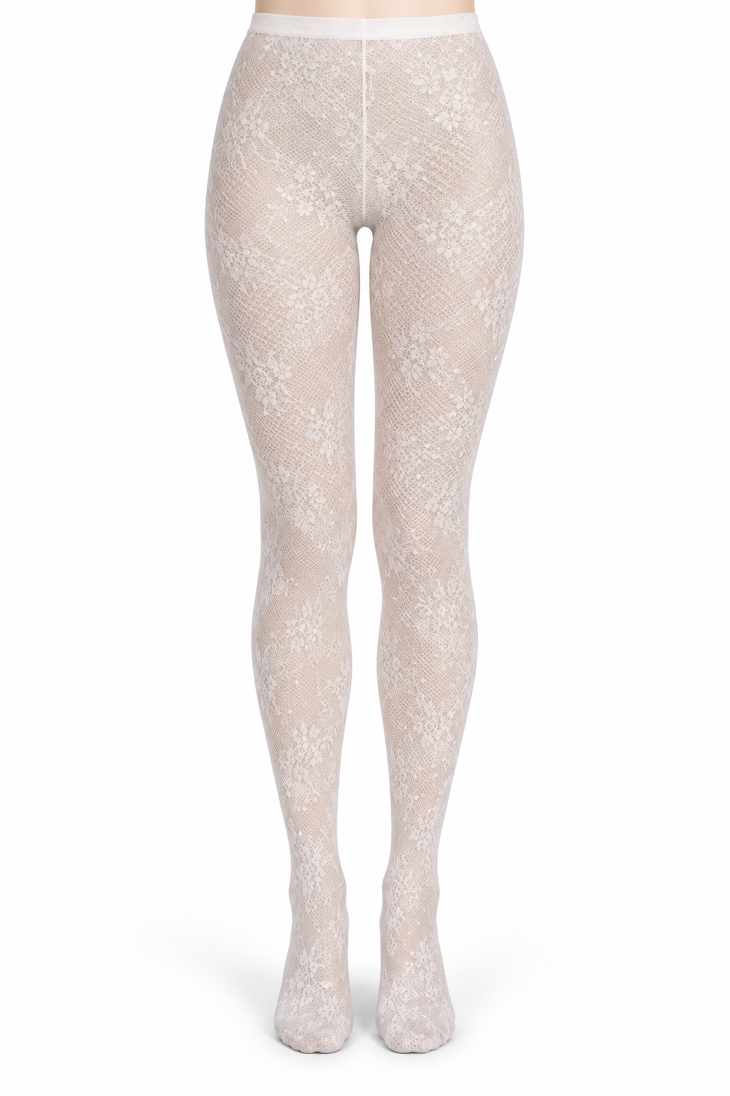 Ivory Small Floral Lace Tights — front view