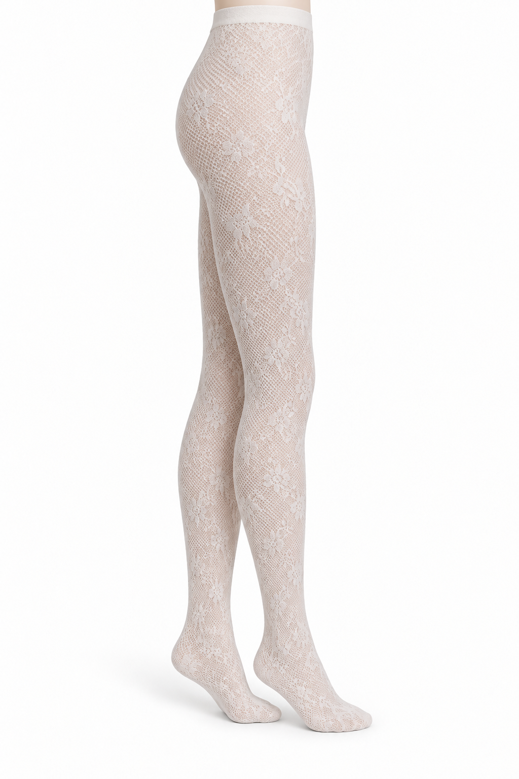 Ivory Small Floral Lace Tights — side view