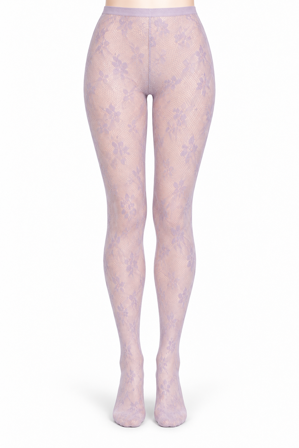 Lavender Small Floral Lace Tights — front view