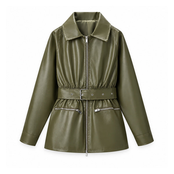 Belted Faux-Leather Utility Jacket - front