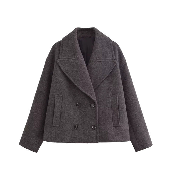 Charcoal Oversized Double-Breasted Wool-Look Blazer Jacket — front view