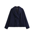 Navy Oversized Double-Breasted Wool-Look Blazer Jacket — front view