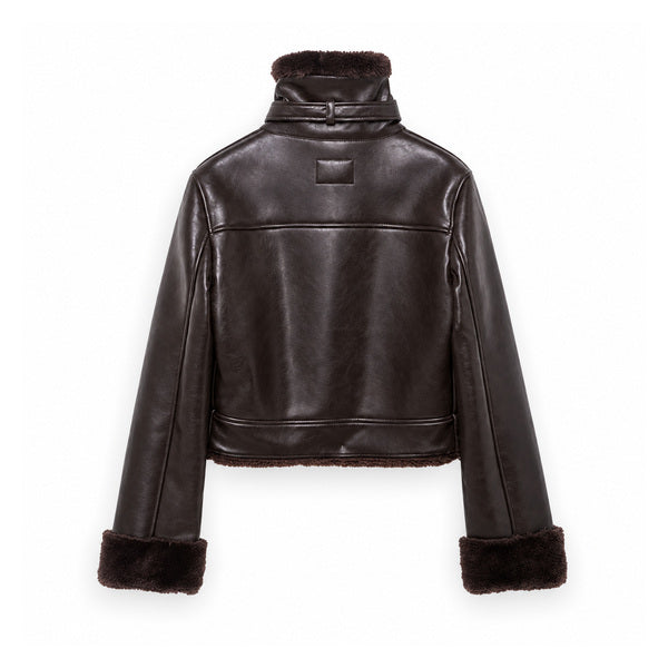 Shearling-Trim Faux-Leather Jacket - back