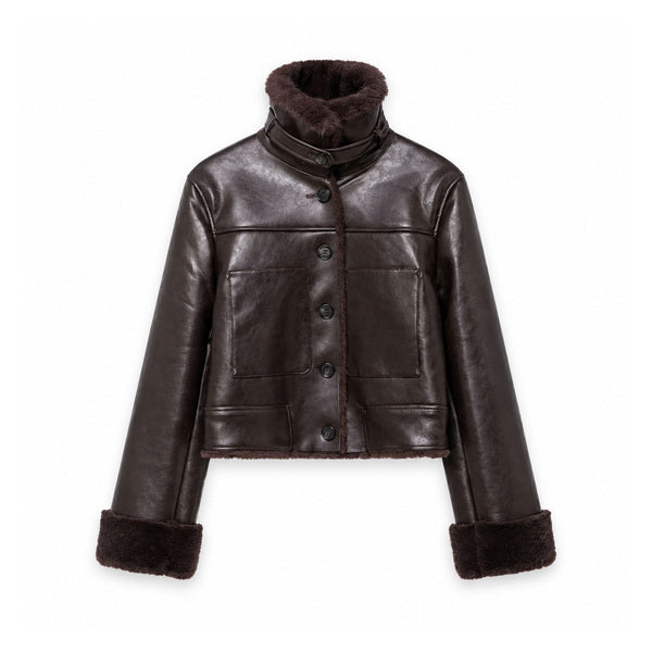 Shearling-Trim Faux-Leather Jacket - front