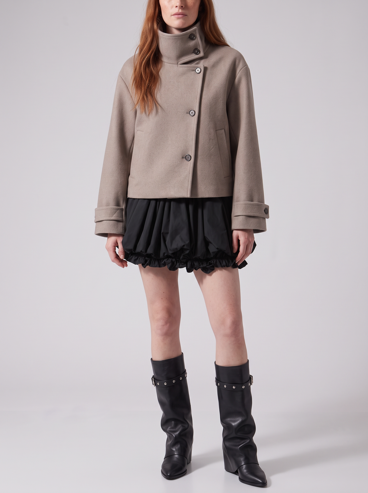 Black Studded-Strap Boots — styled model view