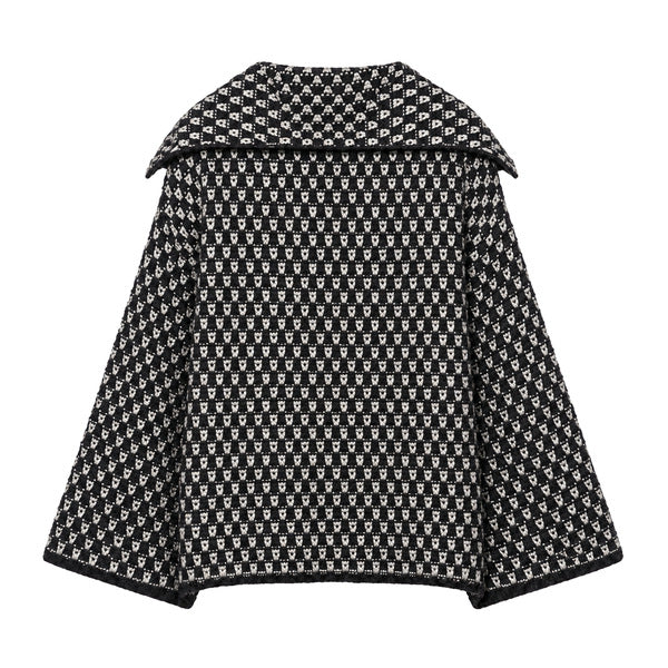 Textured Knit Cape-Style Jacket - Black - back